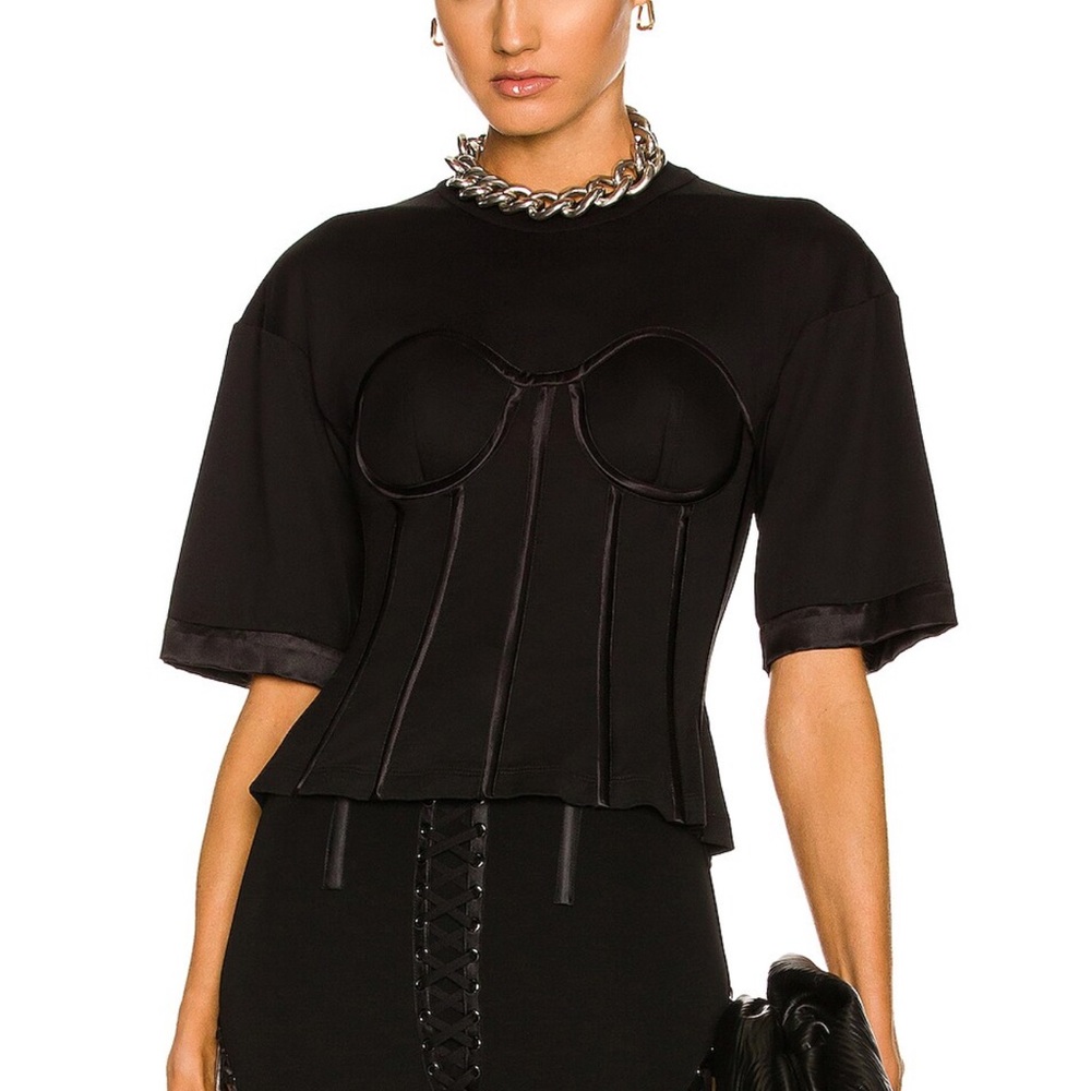 Dolce & Gabbana satin trim bustier t shirt in black NWT